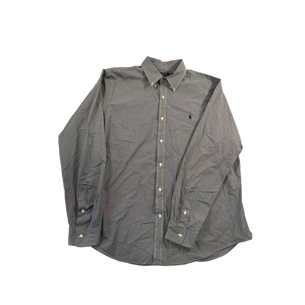 Ralph Lauren Shirt Mens 2X  18 1/2 Gray Gingham Check Button Down Long Sleeve